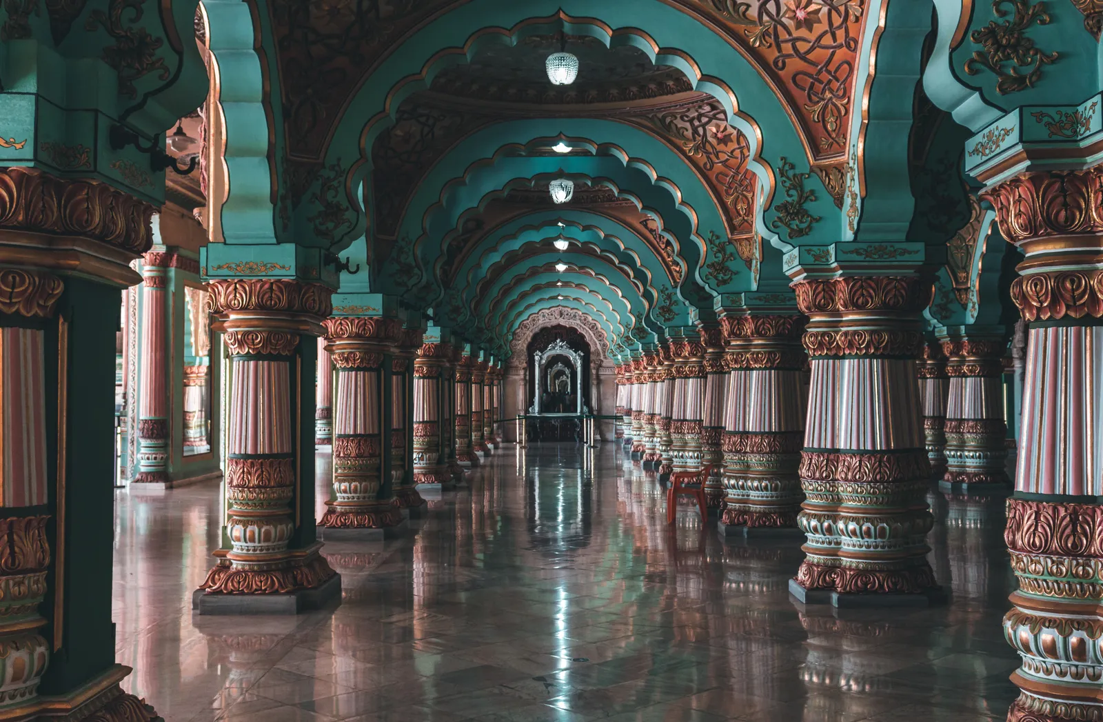Ornate archways inside Mysore Palace